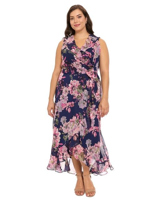 london times ruffled chiffon maxi dress London Times Women's Purple Plus Size Ruffled Chiffon Maxi Dress