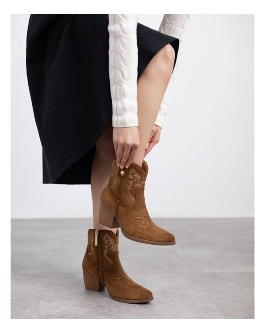 Xti Brown Italian Western Suede Booties Refresh Collection By