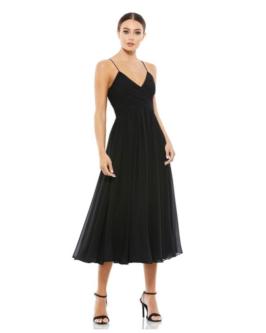 Mac Duggal Black Ieena Faux Wrap Sleeveless Flowy Dress