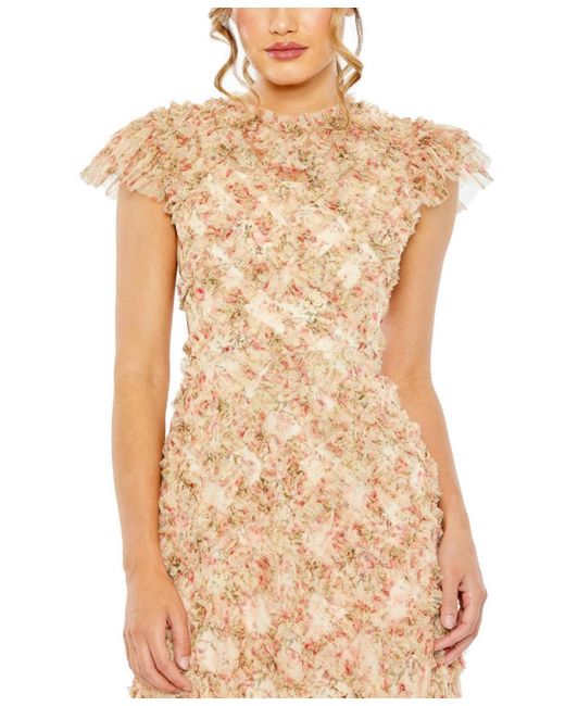 Mac Duggal Natural Ruffle Tiered Short Sleeve A Line Dress