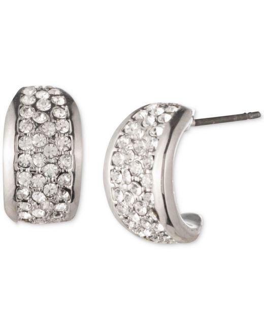 Givenchy White Tone Small Pave huggie Hoop Earrings