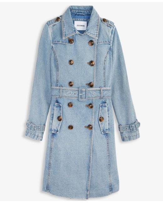 Steve Madden Blue Double-breasted Trench Coat