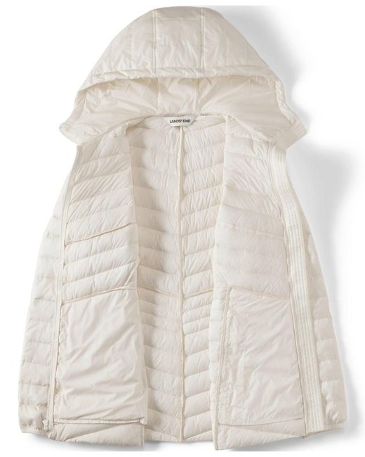 Lands' End White Wanderweight Packable Down Hooded Long Jacket