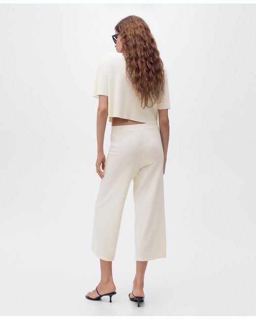 Mango White Crop Knit Pants
