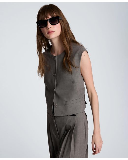 Kenneth Cole Gray Collared Button Front Cropped Vest