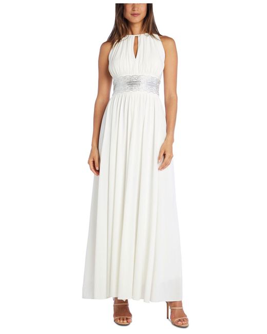 R & M Richards Embellished Keyhole-cutout Gown in White | Lyst