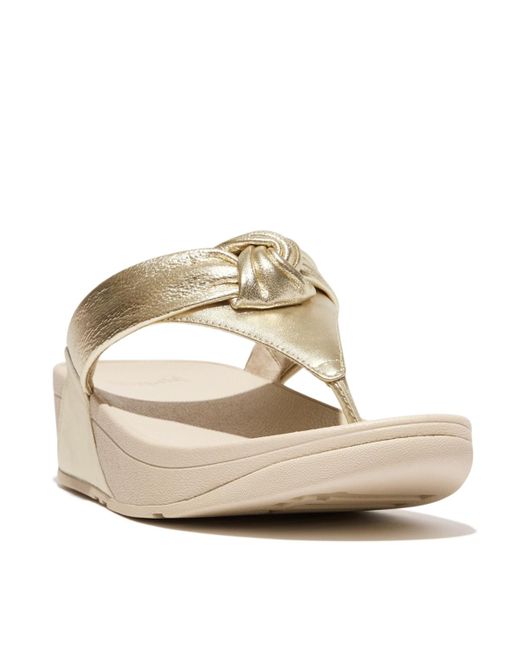 Fitflop White Lulu Padded-knot Metallic-leather Toe-post Sandals