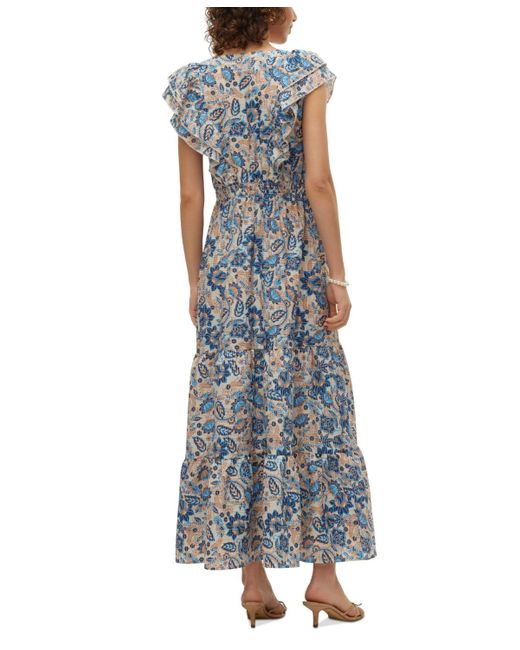 Vero Moda Blue Matilda Printed Layered-sleeve Maxi Dress