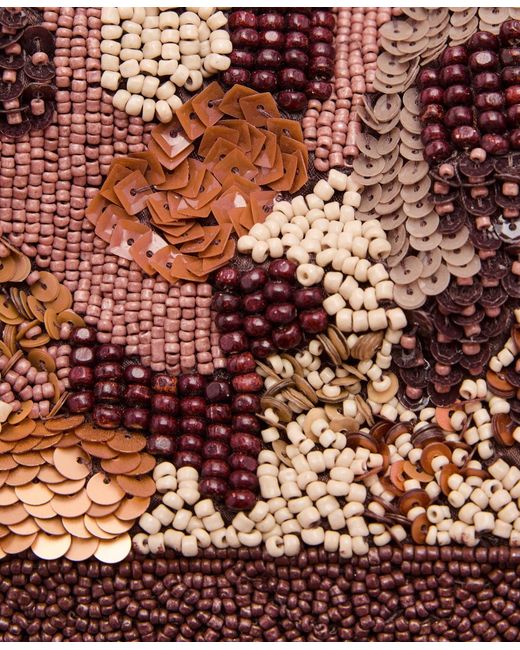 Mango Brown Multicolor Beaded Clutch Bag