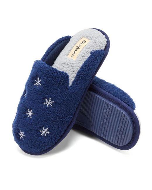 Dearfoams Blue Christmas Tree Teddy Scuff Slipper