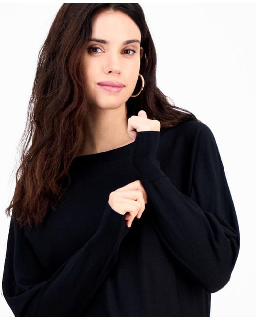 INC International Concepts Black Petite Lightweight Boat-neck Pullover
