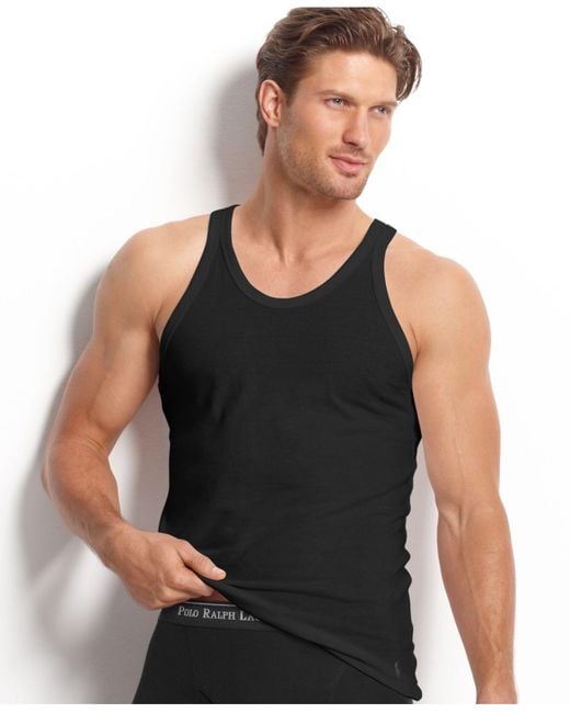 Polo Ralph Lauren Black Men's Underwear, Slim-fit Stretch Cotton Jersey Tank 3 Pack for men