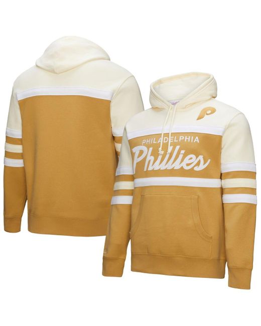 Mitchell & Ness Natural Tan/cream Philadelphia Phillies Head Coach Pullover Hoodie for men