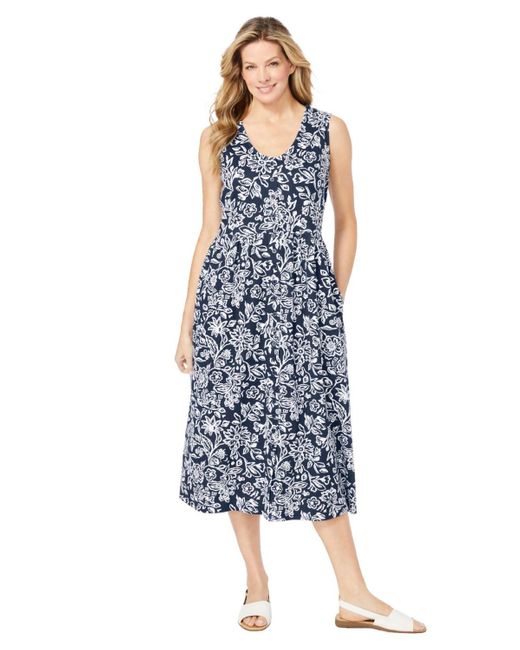 Woman Within Blue Plus Size Sleeveless Button Front Dress