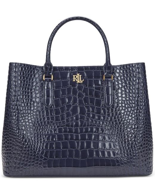 Ralph Lauren Blue Embossed Leather Large Marcy Satchel