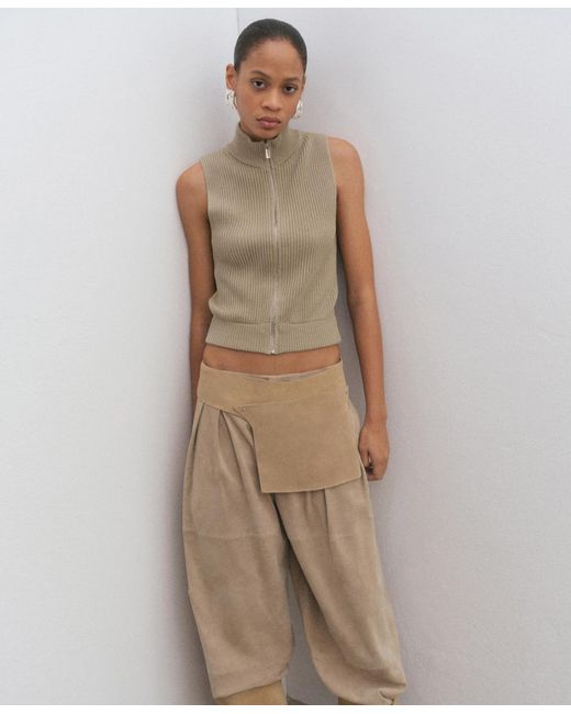 Mango Natural Zip Ribbed Knitted Top
