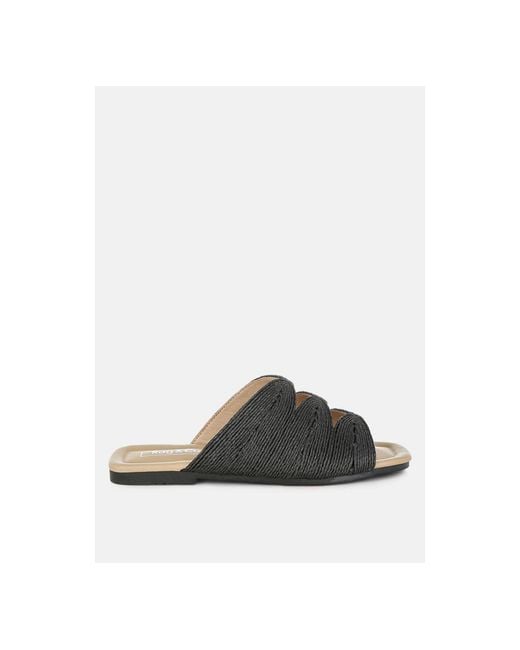 Rag & Co Black Daisy Doe Raffia Square Toe Flats