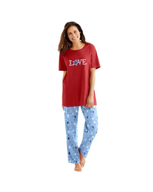 Dreams & Co. Red Plus Size Graphic Tee Pj Set