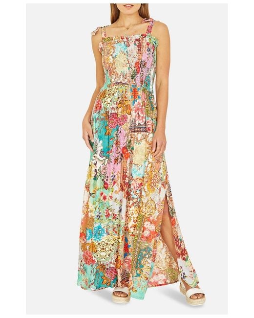 Yumi' White Patchwork Split Hem Maxi Dress
