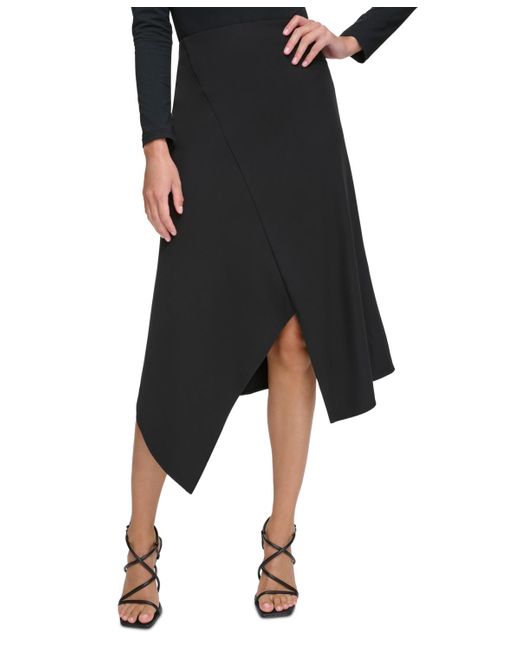 DKNY Black Petite Asymmetrical-hem Midi Skirt