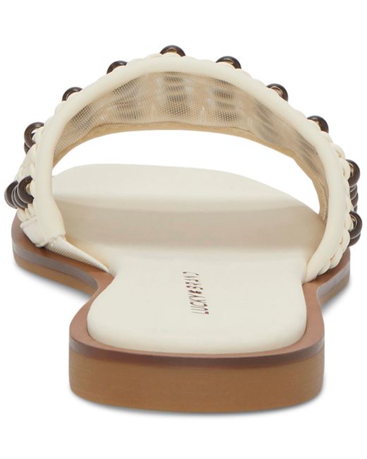 Lucky Brand White Gidya Beaded Slide Flat Sandals