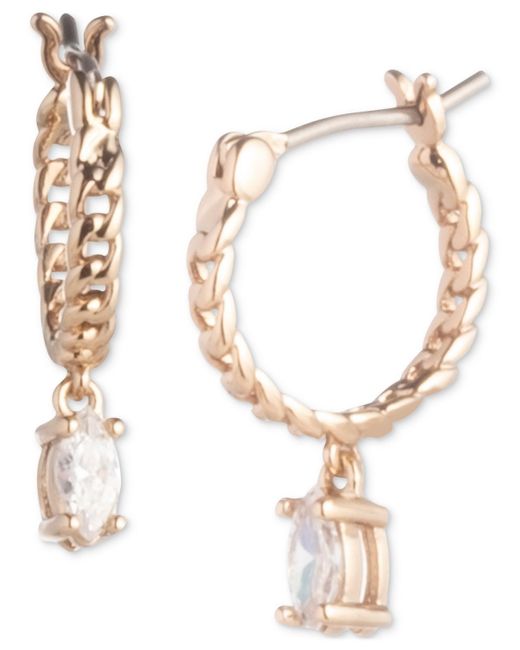 Givenchy Metallic Gold-tone Cubic Zirconia Charm Chain Link Hoop Earrings