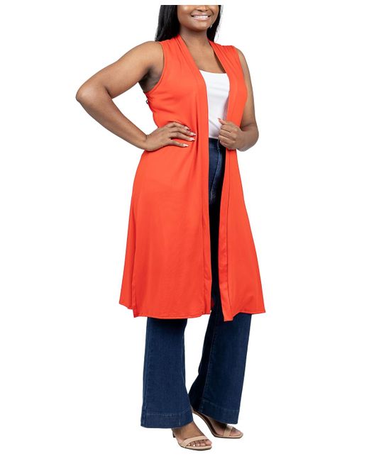 24seven Comfort Apparel Red Plus Size Asymmetric Open Front Cardigan Sweater