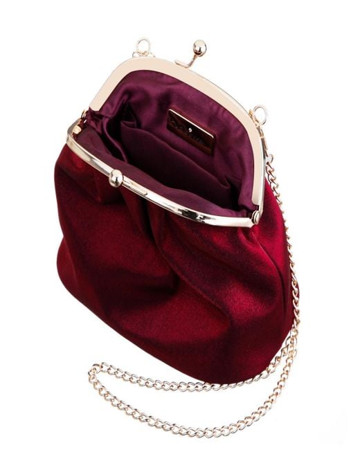 Nina Red Vintage Style Crystal Handle Frame Clutch