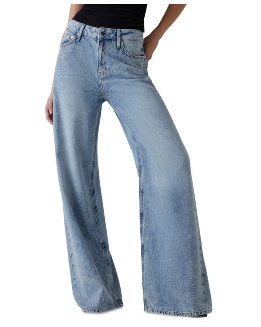 Guess Blue Bellflower Shine & Sequins Wide-leg Jeans