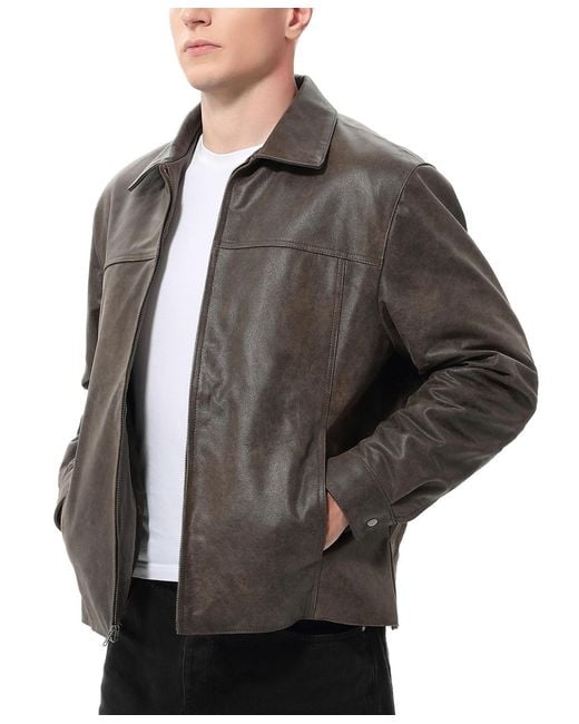 BGSD Gray Men David Distressed Leather Jacket for men