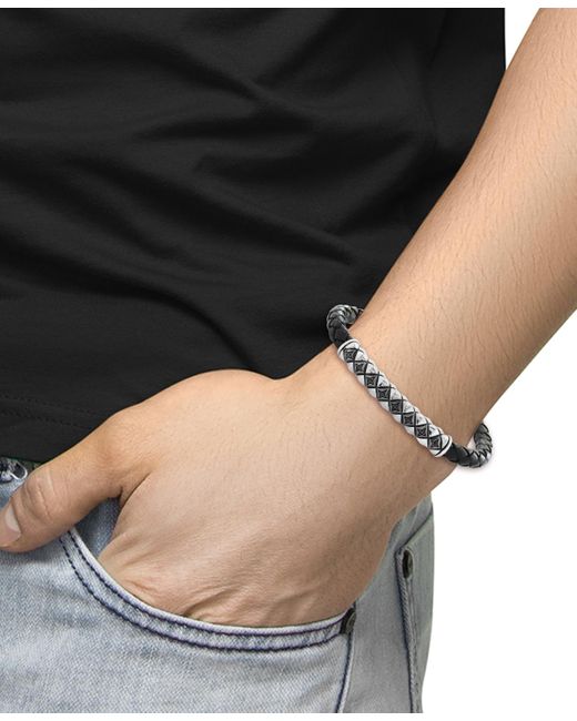 Effy Effy Black Spinel Woven Black Leather Bracelet (1/6 Ct. T.w. for men