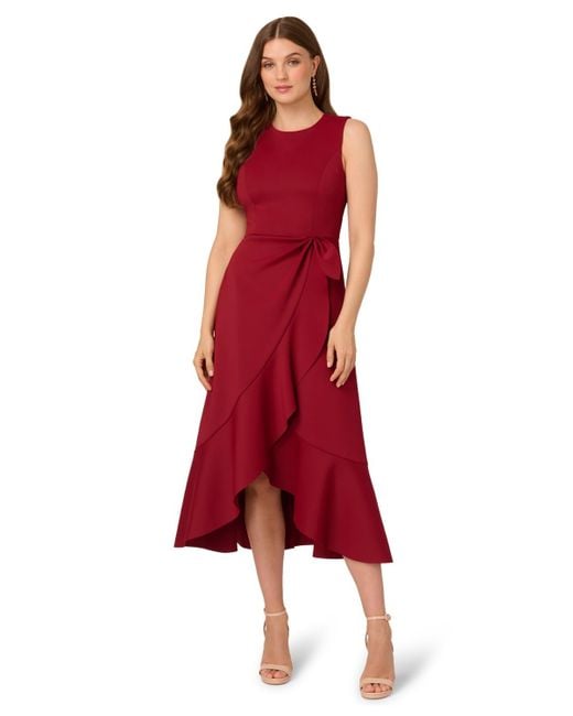 Adrianna Papell Sleeveless Scuba Midi Dress in Red | Lyst
