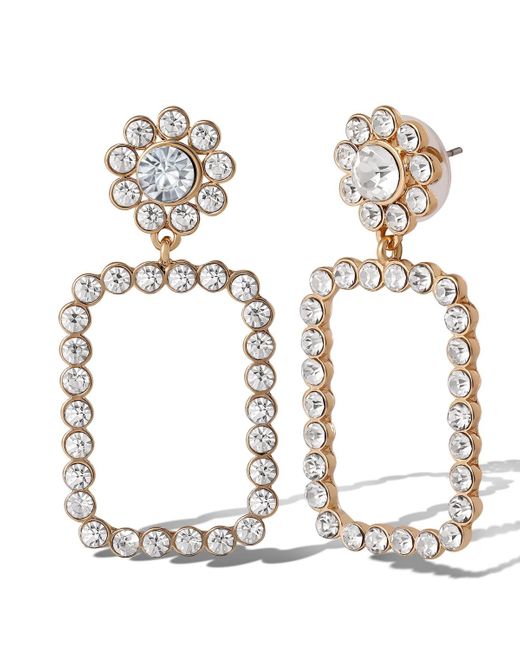 Jessica Simpson White Tone Pave Rectangle Drop Earrings