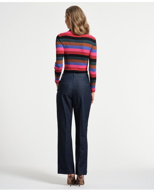 Isaac Mizrahi New York Red Mock Neck Long Sleeve Striped Sweater