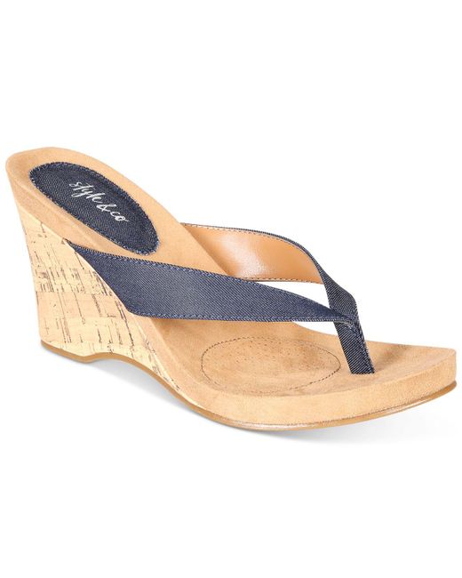 Style & Co. Blue Chicklet Wedge Thong Sandals, Created For Macy's