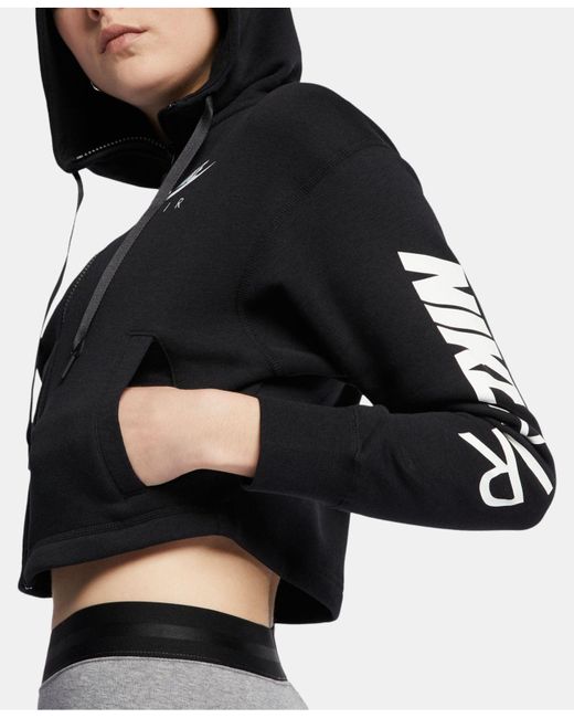 Nike Air Fleece Zip Cropped Hoodie in Black | Lyst