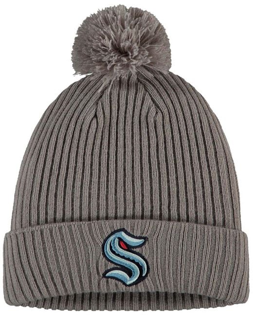 Fanatics Gray Seattle Kraken Primary Logo Cuffed Knit Hat With Pom for