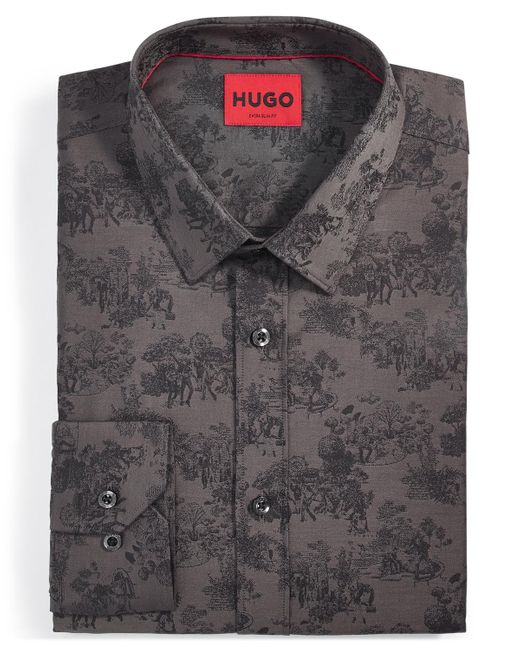 Boss Gray Hugo By Elisha Extra Slim-fit Floral Dress Shirt for men