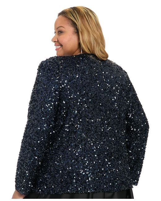 Muse Blue Plus Size Sequined V-neck Jacket