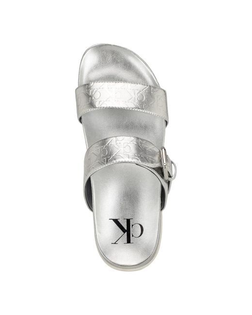 Calvin Klein Metallic Landesa Double Band Flat Slip-on Sandals