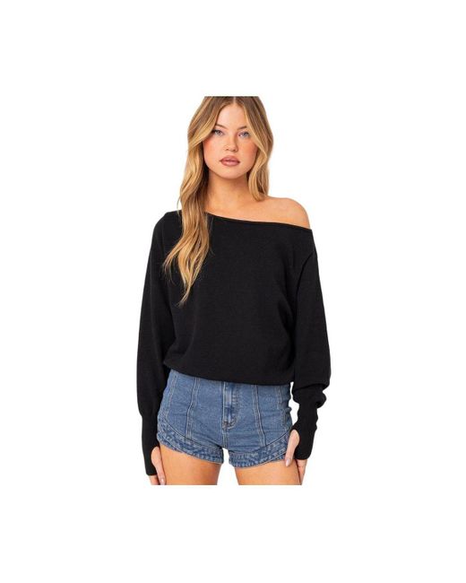 Edikted Black Off Shoulder Oversized Sweater