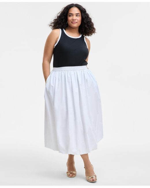 On 34th White Trendy Plus Size Bubble-hem Midi Skirt