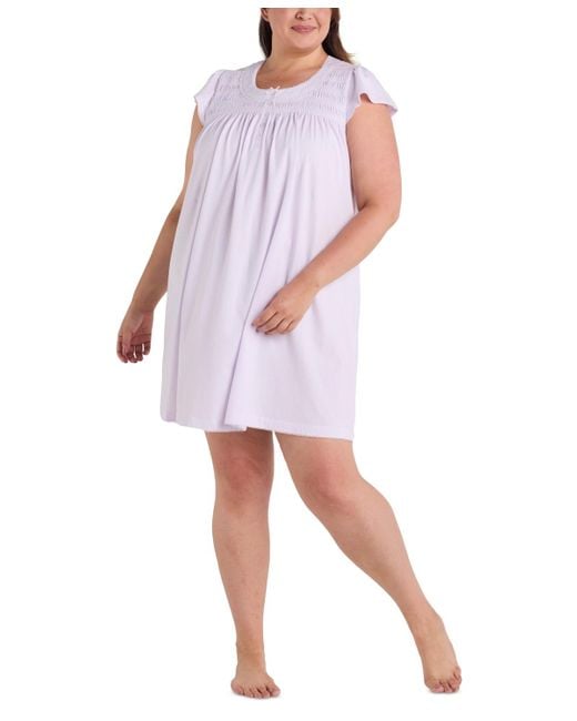 Miss Elaine White Plus Size Embroidered Short-sleeve Nightgown