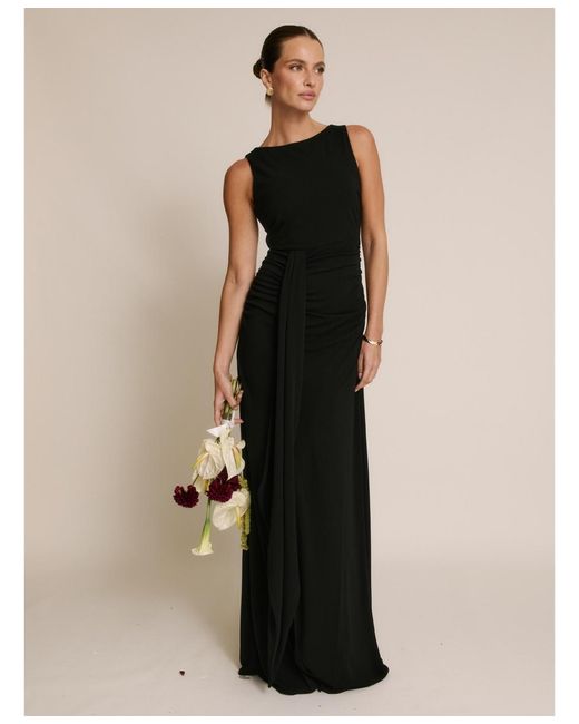 Six Stories Black Drape Gathered Sleeveless Stretch Dress