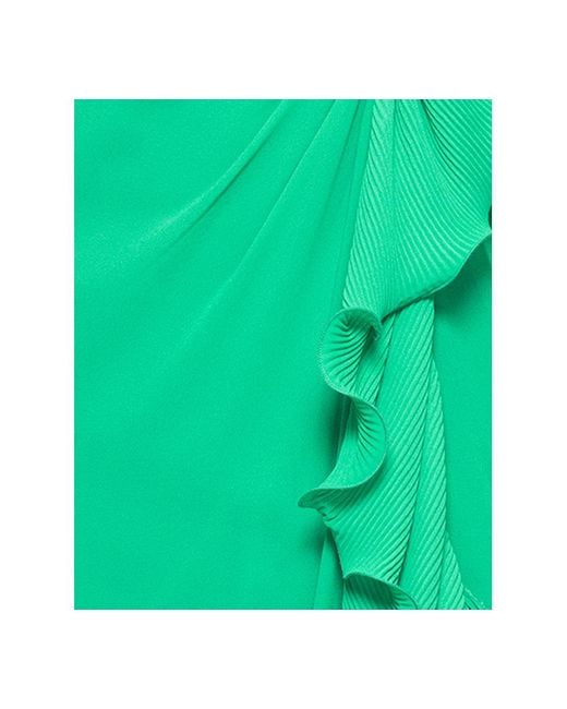 Xscape Green V-neck Ruffle-trim Slit-front Chiffon Gown