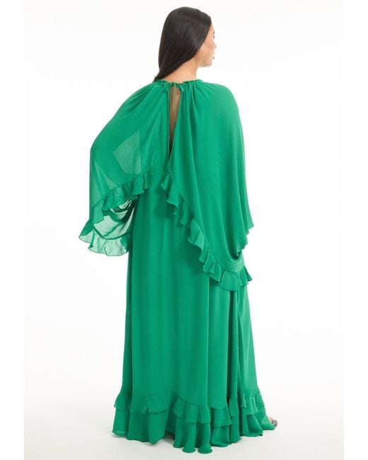 June + Vie Green June + Vie Plus Size Ruffled Chiffon Cape Maxi Dress