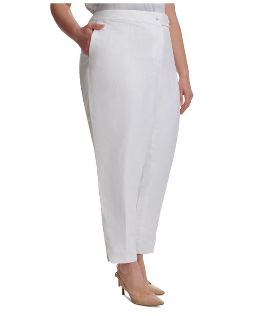 Calvin Klein White Plus Size Linen-blend Slim-leg Tab-waist Pants