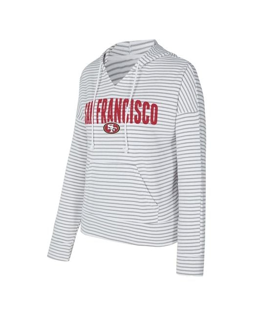 Concepts Sport White/gray San Francisco 49ers Liftoff Striped Notch Neck Pullover Hoodie
