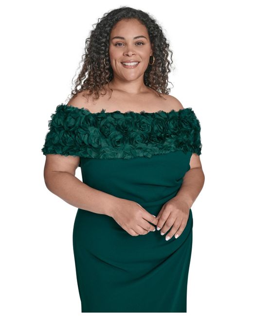 Eliza J Green Plus Size Rosette-trim Off-the-shoulder Evening Gown