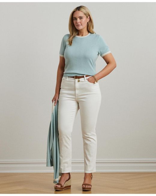 Ralph Lauren Blue Plus Size Two-tone Short-sleeve Sweater